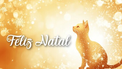 Festive Cat-Themed Christmas Background with Feliz Natal Wish in Portuguese, Featuring Cute Cats and Holiday Cheer