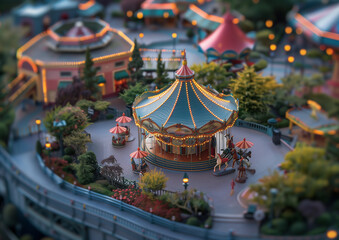 miniature model of a carousel in an amusement park