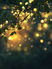 Blurred lights shining amongst tree branches background