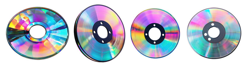 Reflective Compact Discs: Vibrant Holographic CD Designs for Data Storage and Multimedia Collections PNG Icon on transparent background