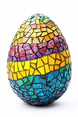 A striking mosaic egg design showcases a myriad of colors and textures, symbolizing creativity and artistic expression in its formation.
