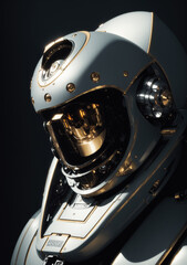 robot cyborg soldier up close in astronaut helmet style generated with ai