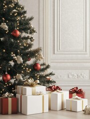Christmas gift boxes and tree - 3D render