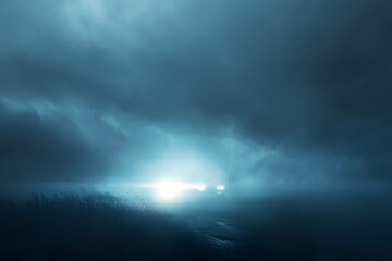 Obraz premium The light of a car headlights breaking through the fog.illustration