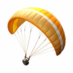 Obraz premium vehicle Bright yellow parachute with white stripes, designed for aerial sports or recreational activities, suspended in mid-air.