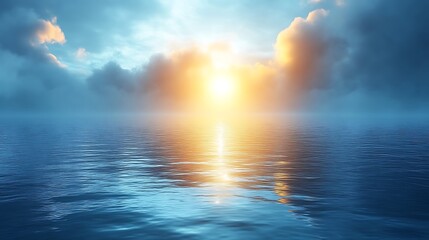 Obraz premium Serene Sunset Over Calm Ocean Waters Reflecting Golden Light