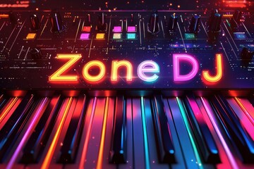 Colorful electronic DJ console with vibrant neon lights and keys