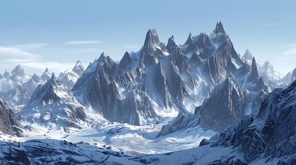 Obraz premium High alpine mountains with sharp, jagged peaks, covered in patches of snow and ice, under a clear, crisp sky
