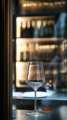 Ready for the Evening: Chic Wine Glass Set Against a Stocked Cabinet, private Dinner, Ideal for Banner or Social Media Story Post