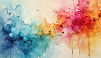 Fototapeta premium Abstract watercolor painting with vibrant blue, orange, pink, and red colors