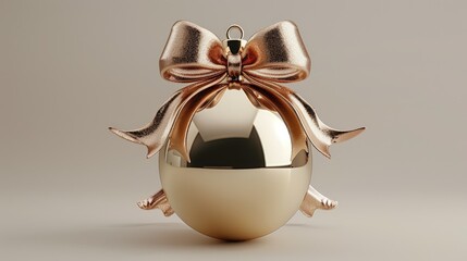A shiny gold Christmas ornament with a decorative bow, perfect for holiday decoration.