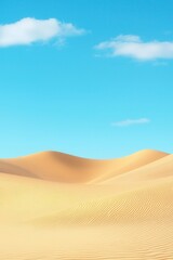 A serene desert landscape showcasing soft sand dunes under a clear blue sky with scattered fluffy clouds.