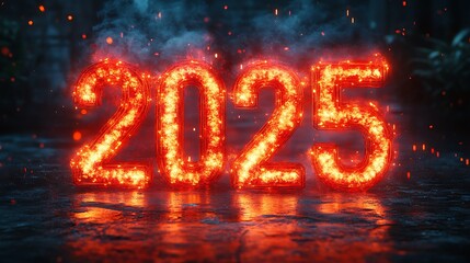 2025 Number Shaped from Intense Flames



