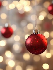 Fototapeta premium Christmas balls hanging on an out of focus background