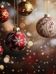 Christmas balls hanging on an out of focus background