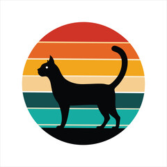 Vintage Cat Silhouette Illustration for T-Shirt Designs