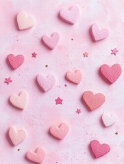 Fototapeta premium Charming hand-drawn love cards adorn a soft pink background, setting a playful atmosphere perfect for Valentine's Day declarations of love. Generative AI