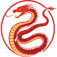 Fototapeta premium Chinese Zodiac Snake and Dragon Vector Elegant Illustration, Gold Accent, Traditional Pattern with floral Pattern for Lunar New Year and Decorative Use.