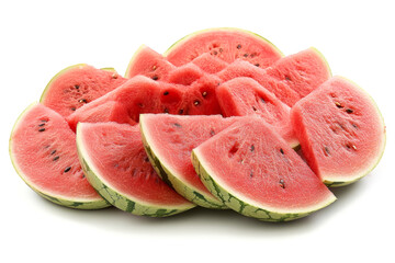 Fresh watermelon slices arranged on a white background, creating a vibrant display of summer fruit