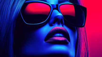 Retrato futurista de mujer con gafas de sol y luces neón © VicPhoto