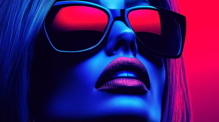 Retrato futurista de mujer con gafas de sol y luces neón © VicPhoto