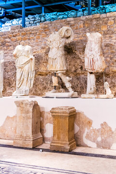Permanent exhibition in museum that was built on site of ancient Roman temple in ancient town Narona in Vid, Croatia
