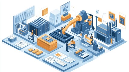 Futuristic Automated Factory with Advanced Robotics and Technology Systems in Action
