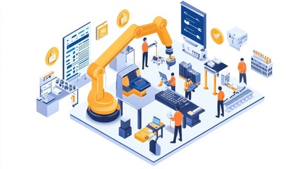 Obraz premium Futuristic Automated Factory Assembly Line Robotics with Engineers