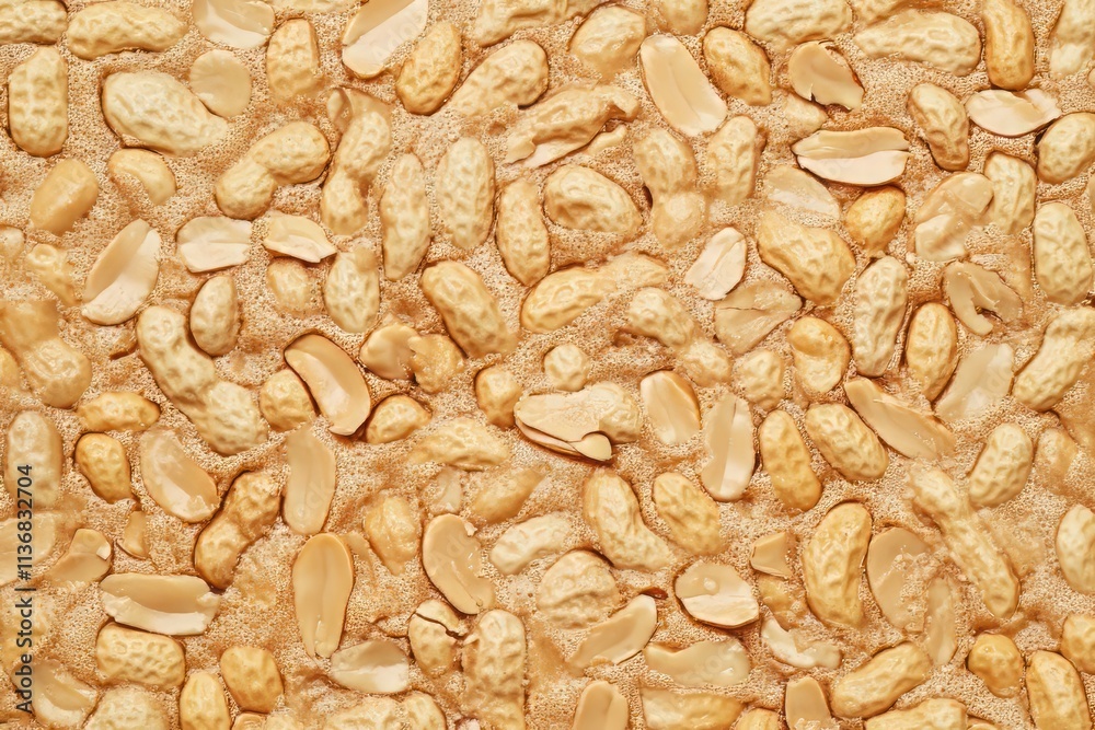 Poster pattern texture of creamy peanut paste with roasted peanuts and a rich, smooth appearance