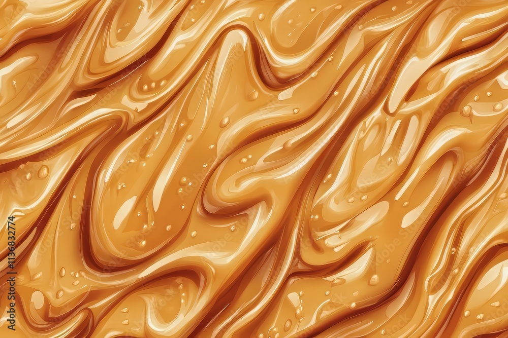 Poster Textured pattern of creamy peanut paste exhibiting smooth and glossy swirls ideal for culinary art and design projects