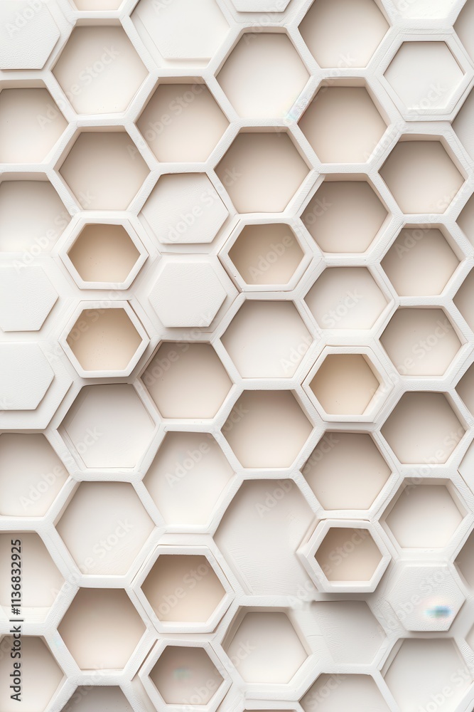 Poster geometric white honeycomb pattern with varying hexagonal shapes creating a modern and minimalist aes