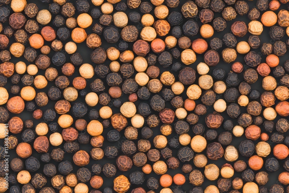 Poster Beautiful pattern texture of assorted pepper seeds on a dark background showcasing their natural diversity and unique shapes