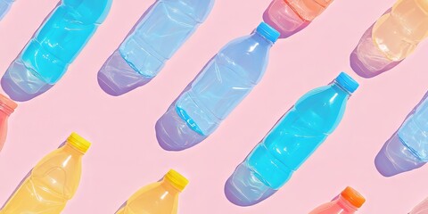Colorful pattern of plastic bottles on a bright background creating a vibrant texture
