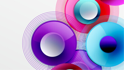 Sleek vector design with overlapping circles in vibrant colors and smooth gradients. Dynamic composition with depth, symmetry, and minimalistic elegance on a light background