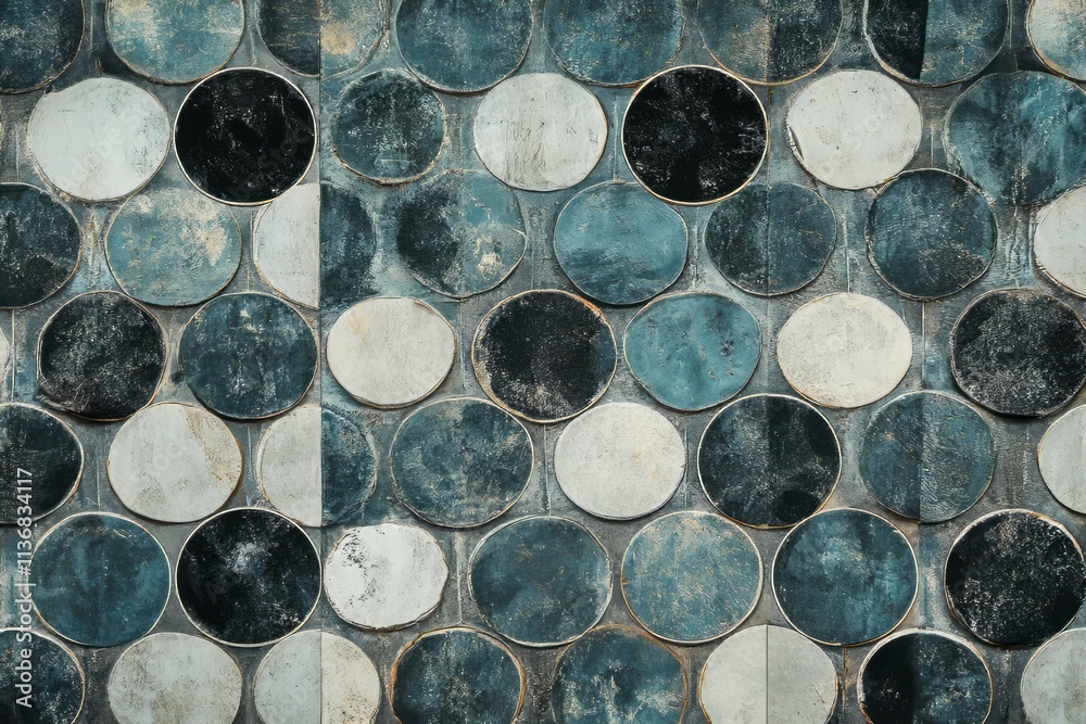 Aufkleber Unique circular tile pattern showcasing a blend of textures and colors in a modern design