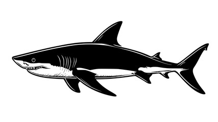 Obraz premium Shark swimming in clear water, casting faint shadow on sandy ocean floor, Animal Illustration