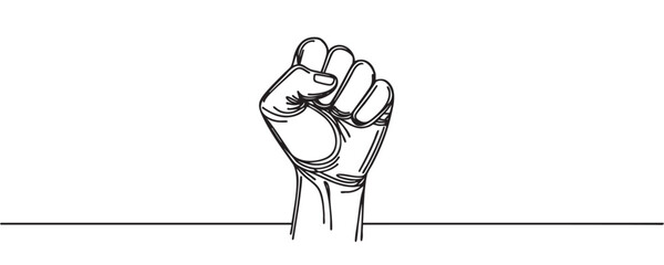 Vector illustration. One-line drawing of a human fist