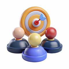 digital marketing Colorful game tokens surround a bullseye target with a dart, symbolizing competition, strategy, and focus in gameplay.