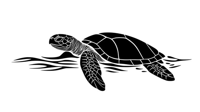 Turtle floating in shallow water, shell visible beneath the surface, Animal Illustration