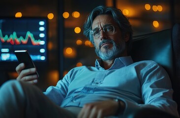 Confident business professional analyzing financial data on smartphone