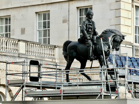 Field Marshal Viscount Wolseley, ( 1833&ndash; 1913) Statue in Horseguards Parade London. Undergoing cleaning prior to the coronation of King Charles III. London, UK. May 4, 2023. 