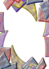 An abstract transparent iridescent shattered glass vignette design element overlay.