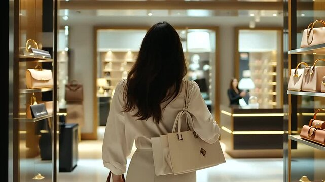 2_Stylish Woman Shopping in Upscale Boutique with Luxury Bags