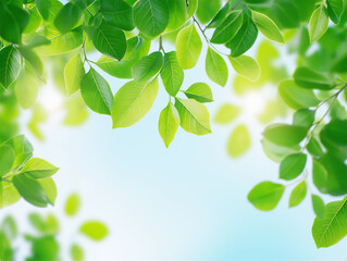 Obraz premium Green leaves on a soft glowing background, perfect for natural themes, eco-friendly concepts, and fresh, vibrant designs. Ideal for copy space.