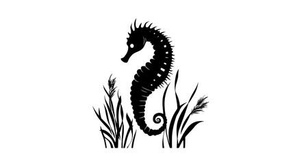 Obraz premium Seahorse clinging to an underwater plant, tail wrapped around the stem for support, Animal Vector Graphic