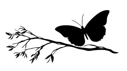 Obraz premium The butterfly rests on a branch, its antennae pointed forward and wings motionless, Animal Vector Graphic