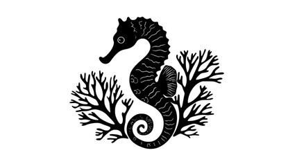 Seahorse grasping coral with its prehensile tail, Animal Digital Art