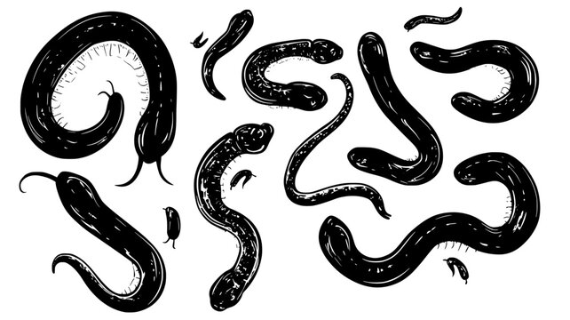 Several hookworms clustered in the intestines of a host, with their anterior ends embedded in the tissue, Animal Digital Art