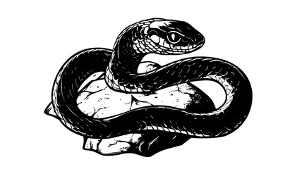 Obraz premium Snake coiled tightly around a rock, with its head resting on its body, Animal Digital Art