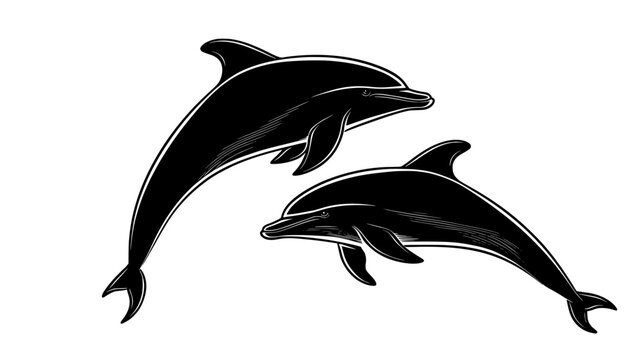 Two dolphins swimming side by side, moving smoothly through the water, Animal Digital Art